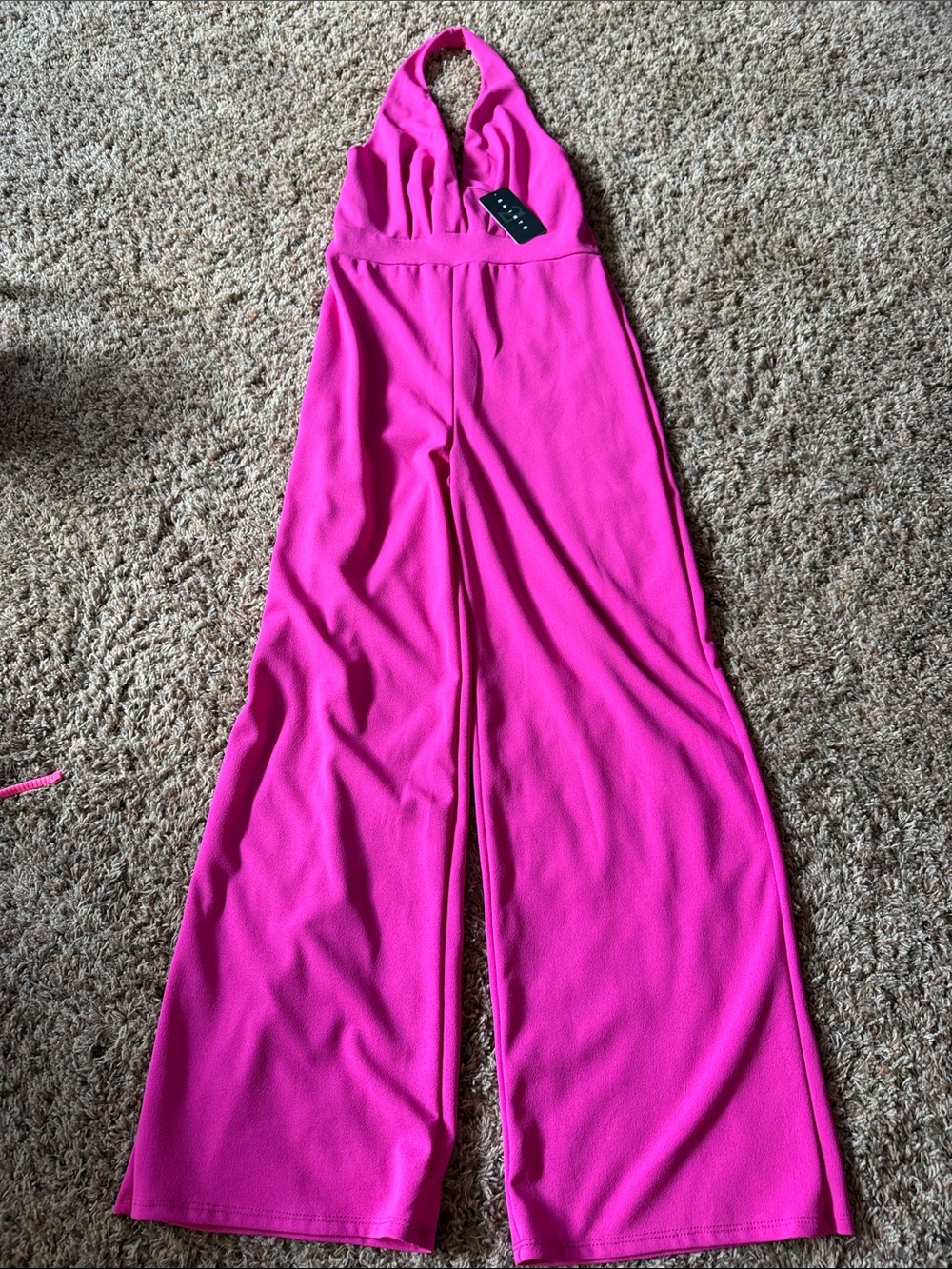 Bright Pink Halter Wide-Leg Jumpsuit